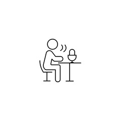 single outline icon podcasting related to podcast or communication. with people element and microphone. linier icon collection. editable stroke. vector illustration.