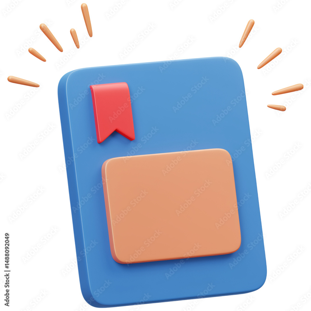 Poster modern 3d bookmark icon design with a peach and blue color palette on transparent background for app