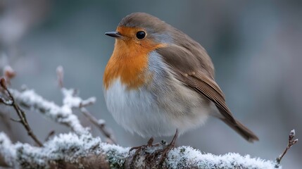 A robin perched on a snow-covered branch outside.
