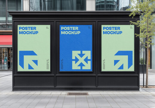 Front View Three City Poster Mockups