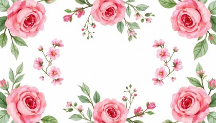 Delicate watercolor roses & leaves, repeating pattern, design, vintage