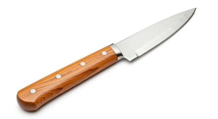 Fototapeta premium Kitchen Knife: Sharp Blade with Wooden Handle on White