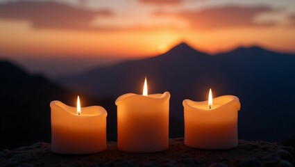 candles in the mountains at sunset