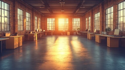 Bright Sunlight Streaming Through Windows in Modern Office Space