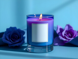 Clear glass candle jar mockup, burning container candle, With blank and customizable label, product mockup.