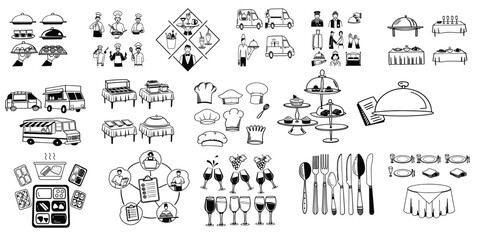 A vector icon set themed around Catering and Food Service.