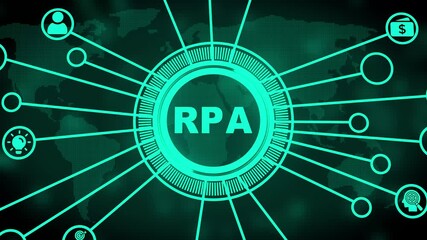 Animated rpa concept demonstrating technological automation and global connectivity - Powered by Adobe