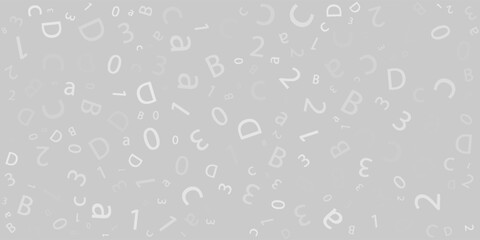 Black letter pattern on white background. Vector illustration for education design. Seamless pattern letters random flying. Alphabet book concept for grammar school. Letter wallpaper