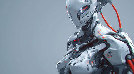 Fototapeta premium close up of white robot high tech 3d illustration