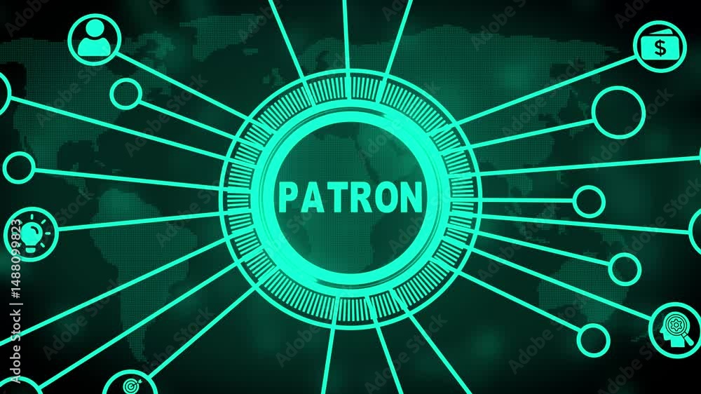 Aufkleber conceptual visualization of global patron support and network in modern design