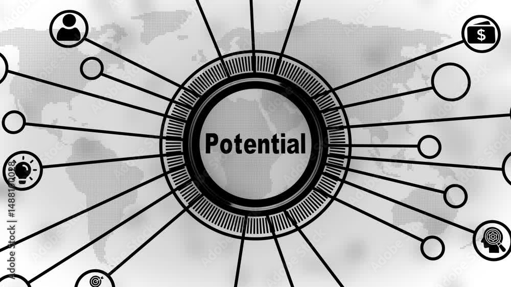 Poster global potential concept illustration with animated abstract graphics and word potential at center