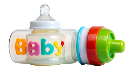 baby bottle and pacifier isolated on white background. PNG Transparent file type with high definition quality And vibrant color grading Available.