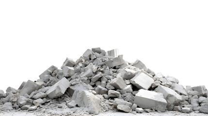 Pile of Concrete Rubble and Debris Isolated On White Background