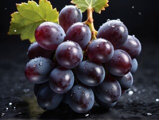 close-up image of a beautiful grapes fruit with water droplets