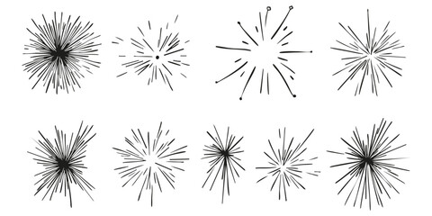 Firework Burst Silhouette Set. Festive Celebration And Holiday Design Elements Isolated Vector Illustration Collection
