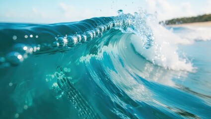 Ocean Wave Closeup in Blue Water