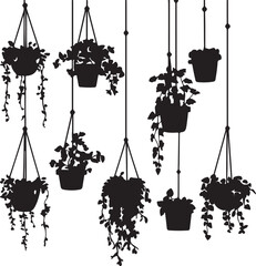 Black and White Silhouette of Hanging Plants: Indoor Garden Decor, Botanical Illustration, Minimalist Art, Home Decor, Plant Lover Gift Idea