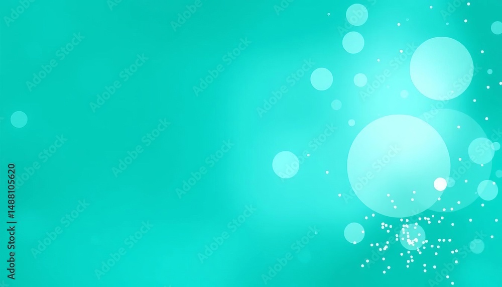 Poster abstract teal backdrop with overlapping translucent circles and scattered dots, creating a dreamy ef