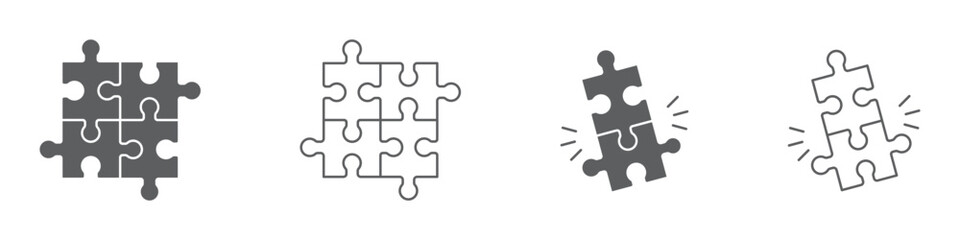 Obraz premium Set of puzzle icons. Information or presentation, business presentation, puzzle for web. Jigsaw symbol. Vector. EPS10.