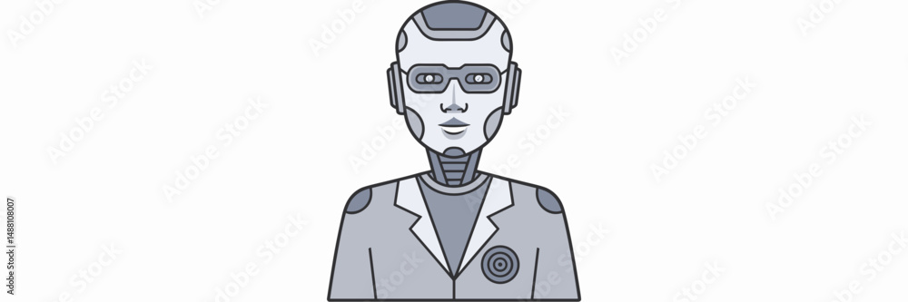 Poster vector icon of humanoid ai robot assistant with lab coat – great for healthcare tech branding, robot