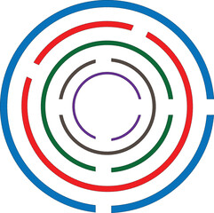 colorful concentric circular maze on a white background abstract background with circles
