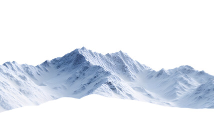 Snow covered mountain range Isolated On White Background