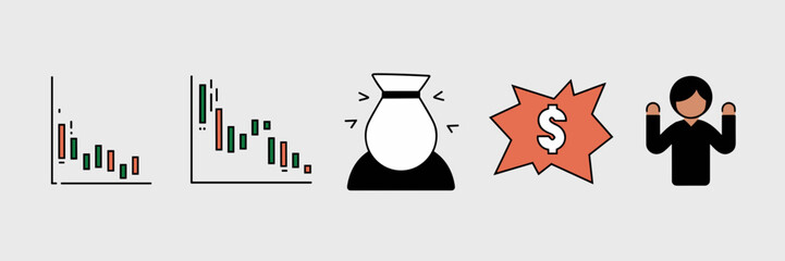 Market crash-themed vector icons – Great for finance news, economic downturn content, or business risk communication