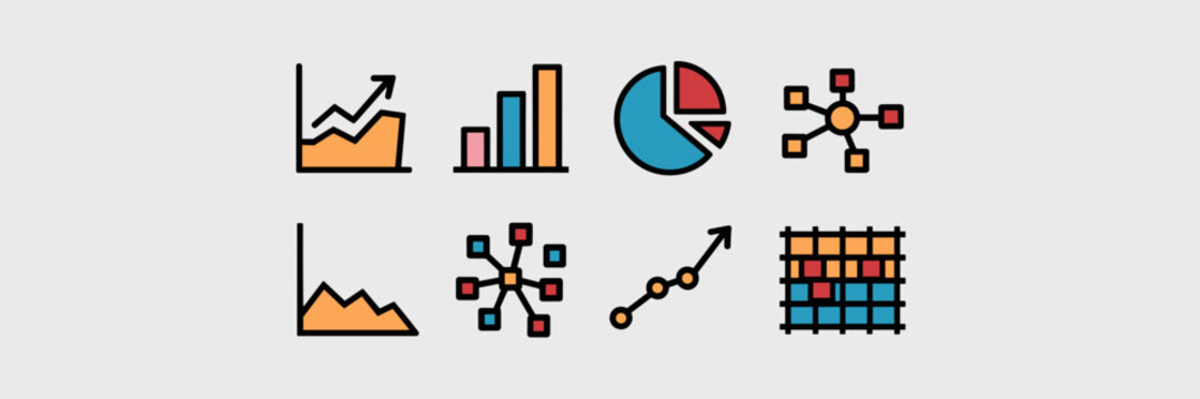 Vector icons of data visualization charts and graphs &ndash; Ideal for business presentations, tech infographics, or analytics platforms
