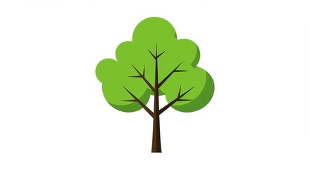 Obraz premium Isolated Cartoon Tree with Green Foliage and Brown Trunk