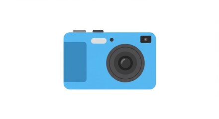 Blue Camera Icon Illustration on White Background