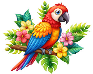 Obraz premium parrot on a branch isolated on white background. PNG Transparent file type with high definition quality And vibrant color grading Available.