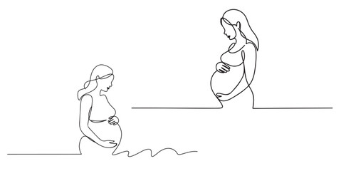 Pregnant Woman Silhouette Continuous One Line Drawing Minimalist Art, Pregnant Woman One Line Drawing Minimalist Art