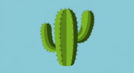 Stylized Cactus Illustration on Light Blue Background
