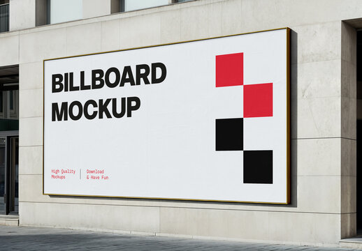 Wide Billboard on Building Mockup
