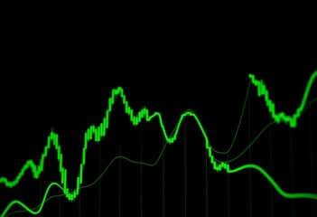 Fototapeta premium Abstract green lines charting stock market trends on a dark background, future, success