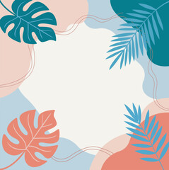 Abstract art nature background vector. Colorful Tropical Foliage Vector Frame. Abstract Tropical Leaf Decorative Background illustration for spring background, banner, graphic design, wall art, prints