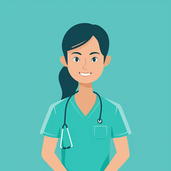 Smiling Female Nurse in Medical Scrubs – Flat Vector Illustration

