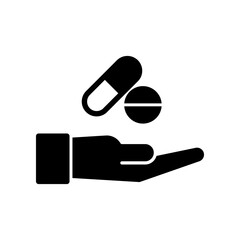 Icon Illustrating Hand Holding Pills and Medication Objects