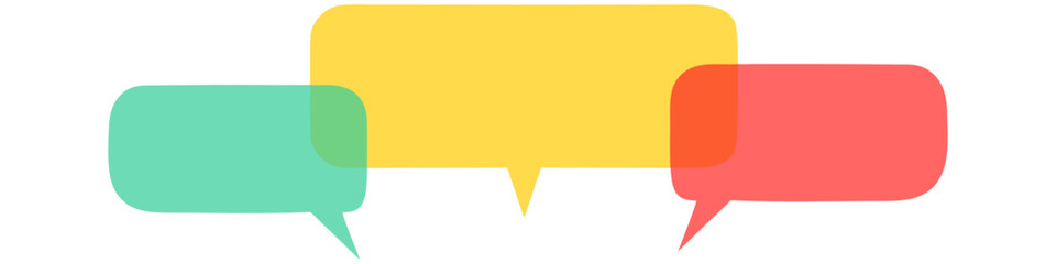 Colorful overlapping chain layering balloon speech bubbles vector. Ideal for social media, chat apps, forums, customer service, teamwork, messaging, and communication-themed designs or infographics.