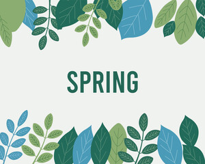 Spring floral illustration. Green Leaves Spring Background. Spring Leaves Nature Design. Vibrant Spring Leaf Decorative Frame. Hello spring, Spring time  Vector Illustration 