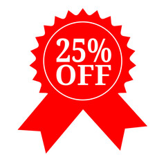 Celebrate Savings 25% Off Discount Badge, Red Ribbon Award Seal, Sale Promotion Graphic