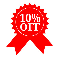 Exclusive 10% Off Discount Badge Red Ribbon Award Seal for Sales Promotion, Marketing, and Special Offers
