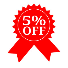 Exclusive 5% Off Discount Badge Red Ribbon Award Seal for Sales Promotion, Marketing Materials, and Special Offers