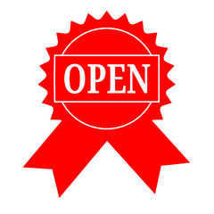 Red Open Ribbon Badge  A High-Resolution Vector Graphic for Open Sign, Business, and Website Design Projects