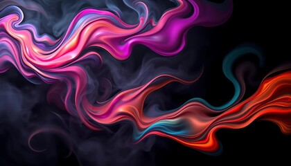 Obraz premium Abstract fluid forms, vibrant colors swirling in smoky retro-futuristic black void, futuristic, art