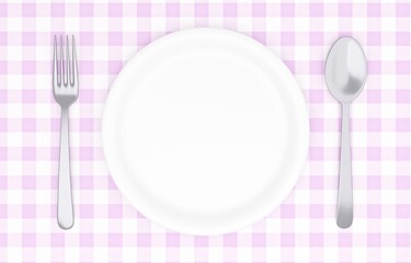 3Dイラスト_皿とカトラリー_ランチョンマット_紫