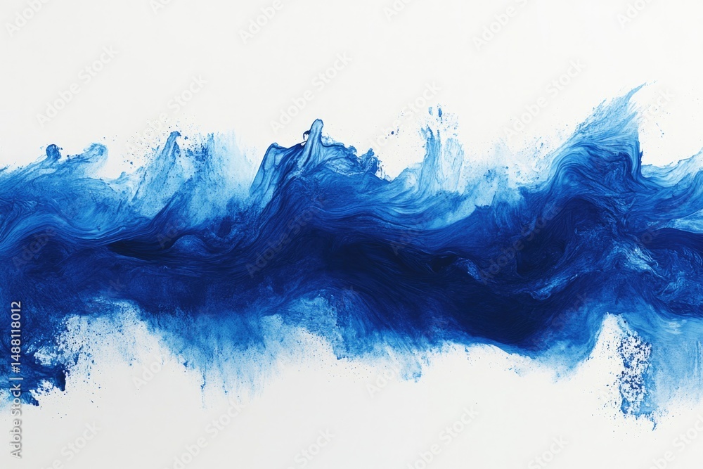 Poster dynamic waves of deep blue flow across canvas, creating mesmeriz