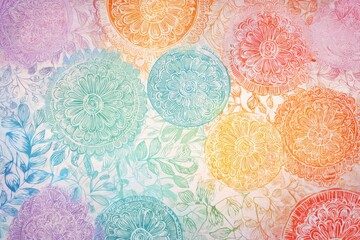 Bright, colorful circles blend with soft floral textures, creati