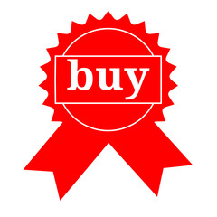 Red Buy Ribbon Award Seal Badge  Purchase, Shopping, Ecommerce, Online Store, Consumer