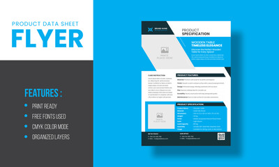 Wooden Table Product Data Sheet Flyer for Furniture Specifications and Marketing